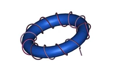 環形磁芯上纏繞 12 圈導線束的示例(Three Wire Bundle with 12 Turns around Circular Toroid)